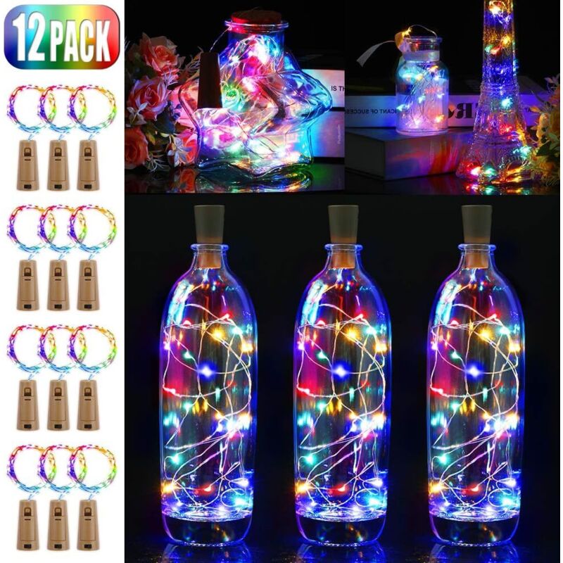 Luci Per Bottiglie A Led, 2 M, 20 Luci Per Bottiglie A Led, 12 Pezzi, Luci Per Bottiglie A Led Con Filo Di Rame, Alimentate A Batteria, Per Decorazioni Fai Da Te, Matrimoni, Halloween, Natale, Giardin
