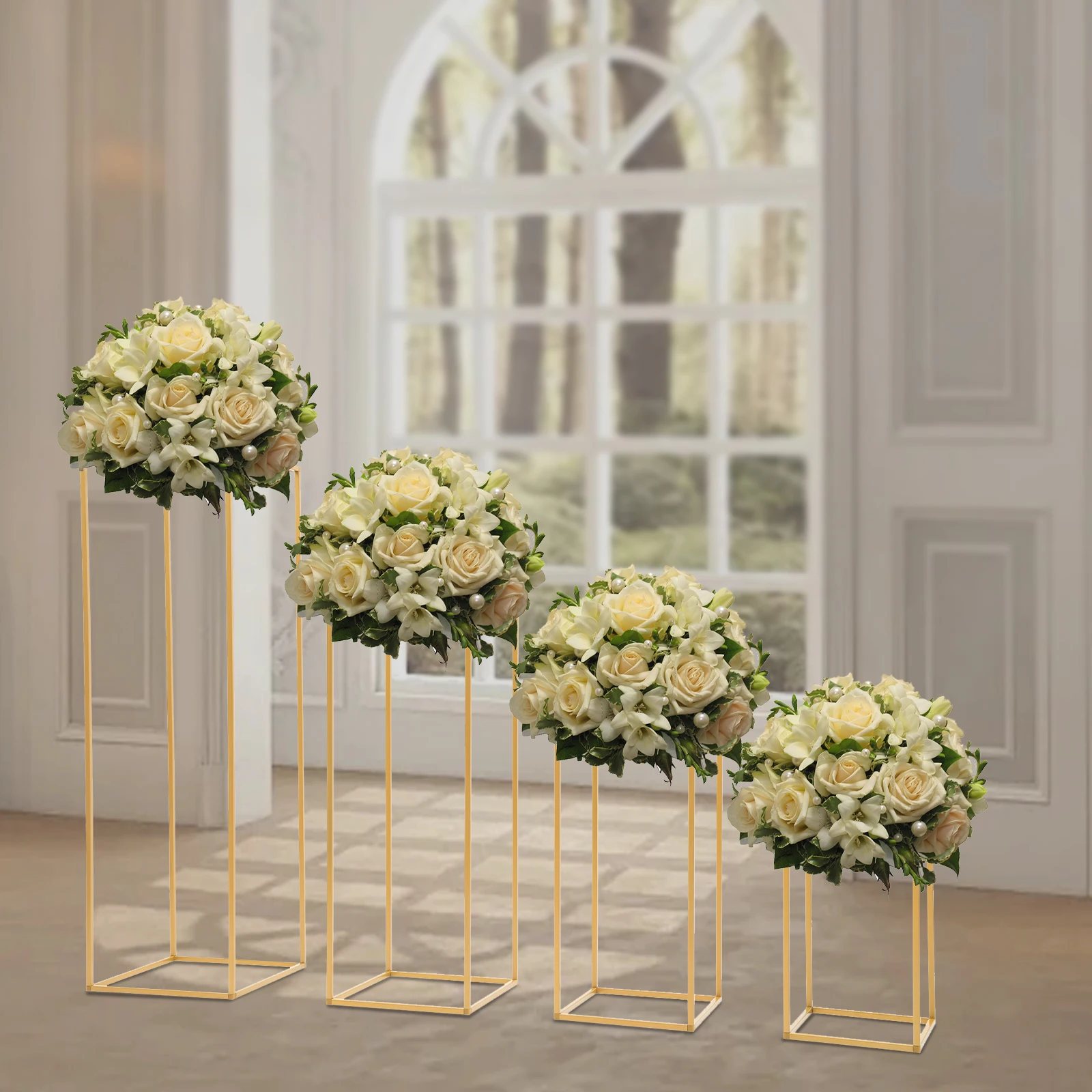 Hochzeitstisch-Dekorationen 4-teilig Goldene Metall-Blumenständer Gute Stabilität für Blumenarrangements und Heimdekoration Image