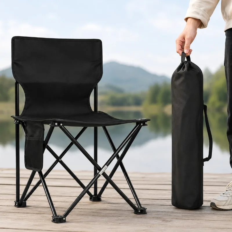 Tragbarer Klappbarer Campingstuhl Outdoor Angeln Picknick Strandstuhl Oxford-Stoff Sitz mit Seitentasche Leichter Reisestuhl