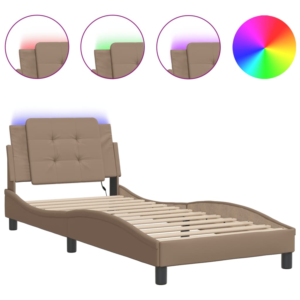 vidaXL Bettgestell mit LED ohne Matratze "Zadar" Cappuccino-Braun 80x200 cm Image