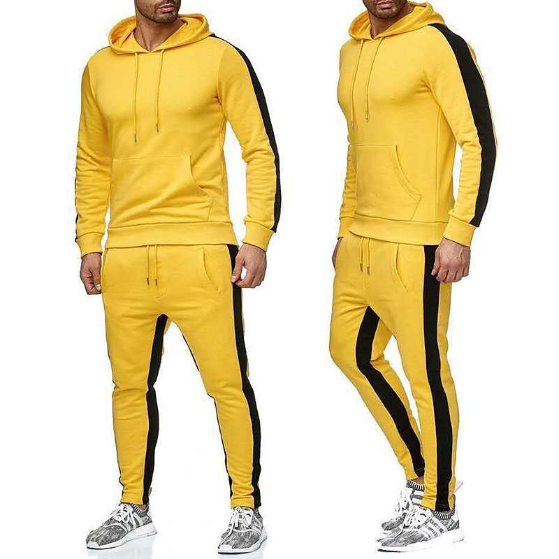 Men's Hoodie Tracksuit Sweatsuit Jogging Suits Black White Yellow Red Gray Hooded Color Block Patchwork 2 Piece Sports Outdoor Daily Sports Basic Casual Big and Tall Fall Spring Clothing Apparel