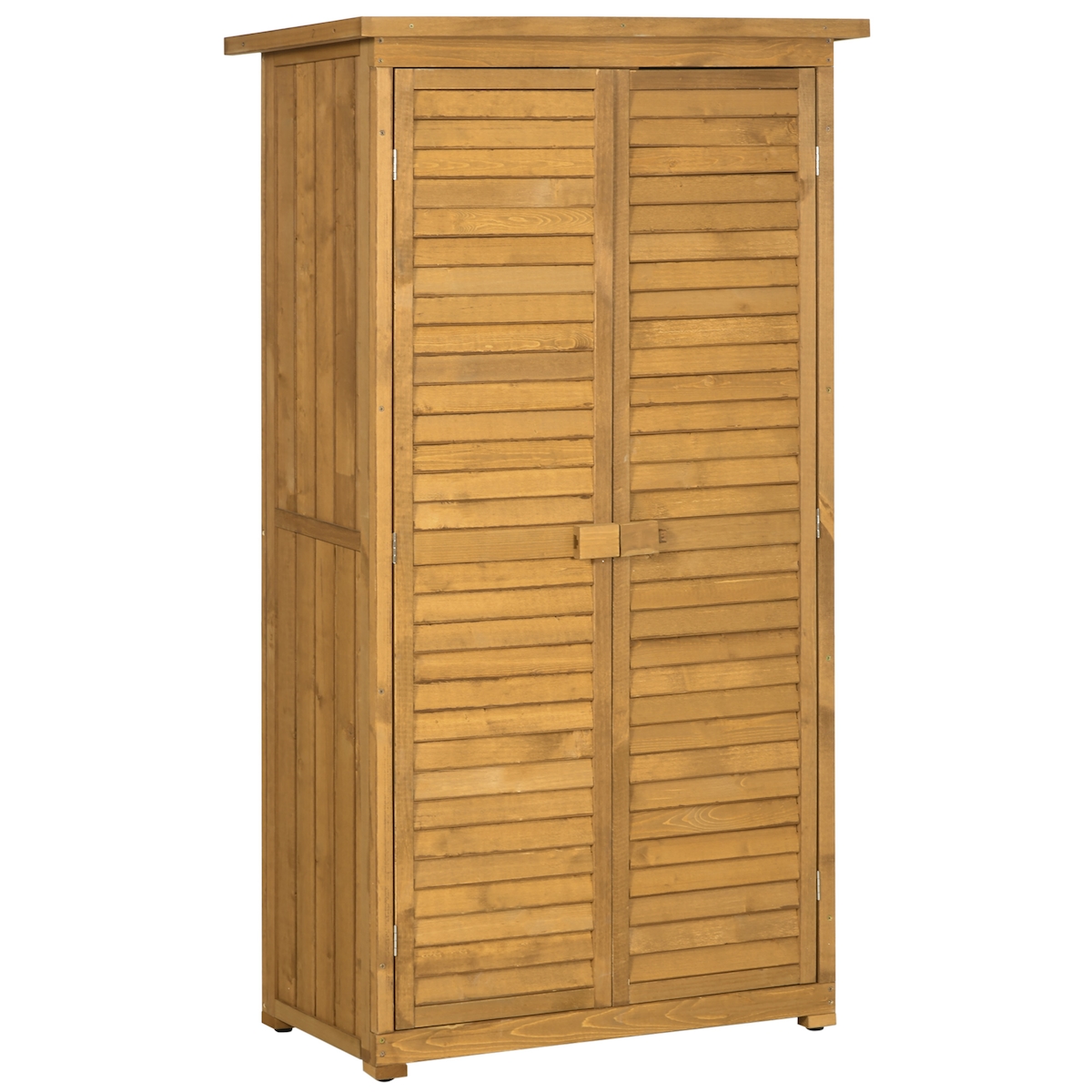MODFU Geräteschrank aus Tannenholz Naturholz 87x46,5x160 cm, mit 3 Regalen und Lamellentüren Image