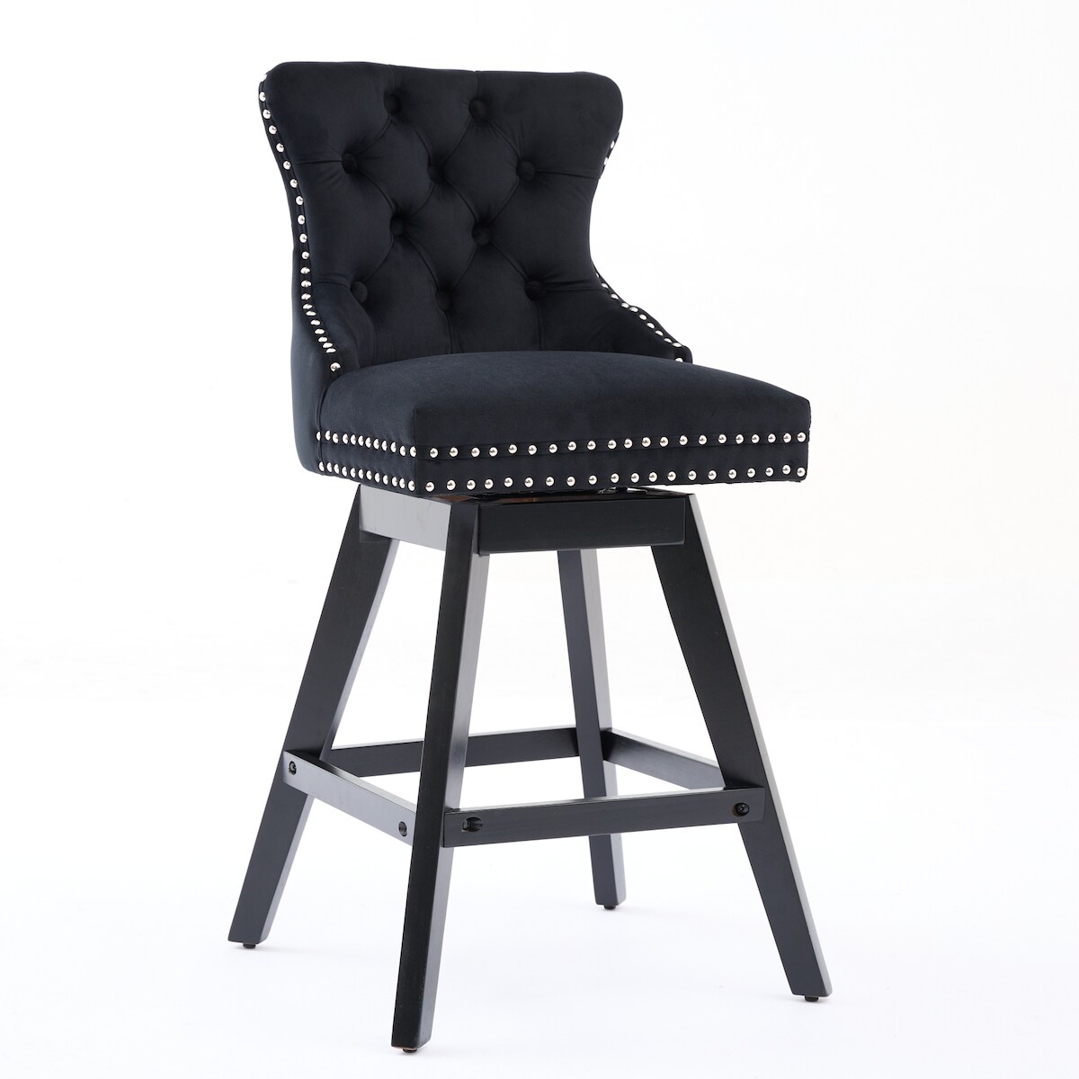 MODFU Barhocker 2er-Set Samt Schwarz mit 360° Drehfunktion, gepolstert, Rückenlehne und Beinen aus Gummibaumholz Image