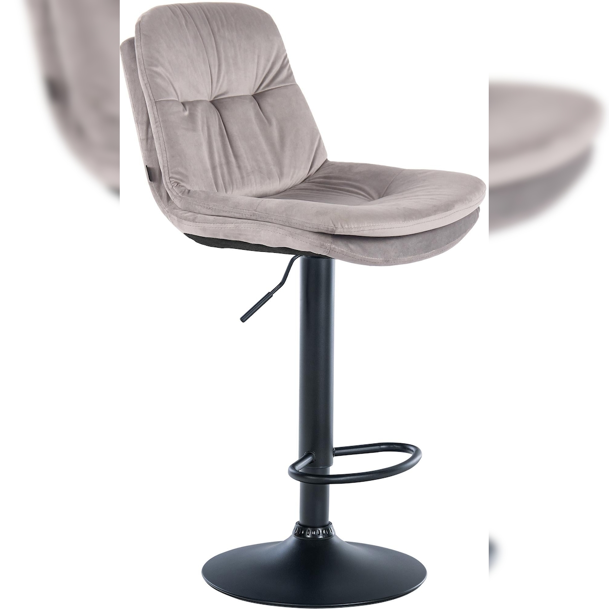Décoshop26 - Hoher Hocker x1 für Küche und Bar mit weichem grauem Samtsitz und schwarzem Metallgestell 10_0005692