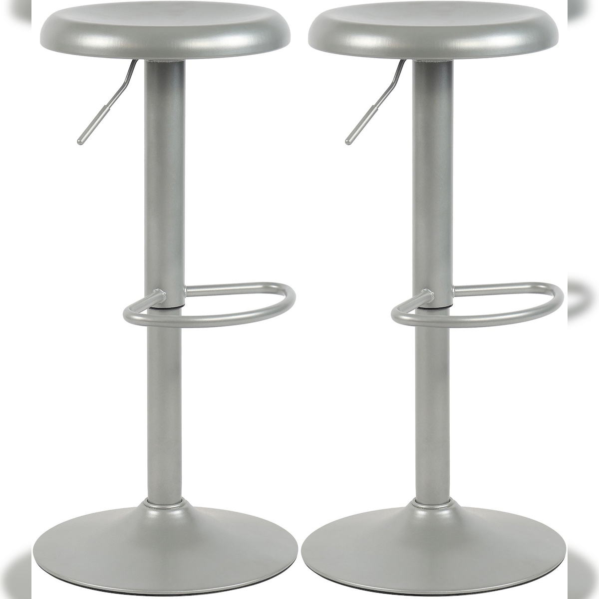 Décoshop26 - Set aus 2 höhenverstellbaren Barhockern mit Fußstützen modernes Design aus silberfarbenem Metall 10_0005907 Image