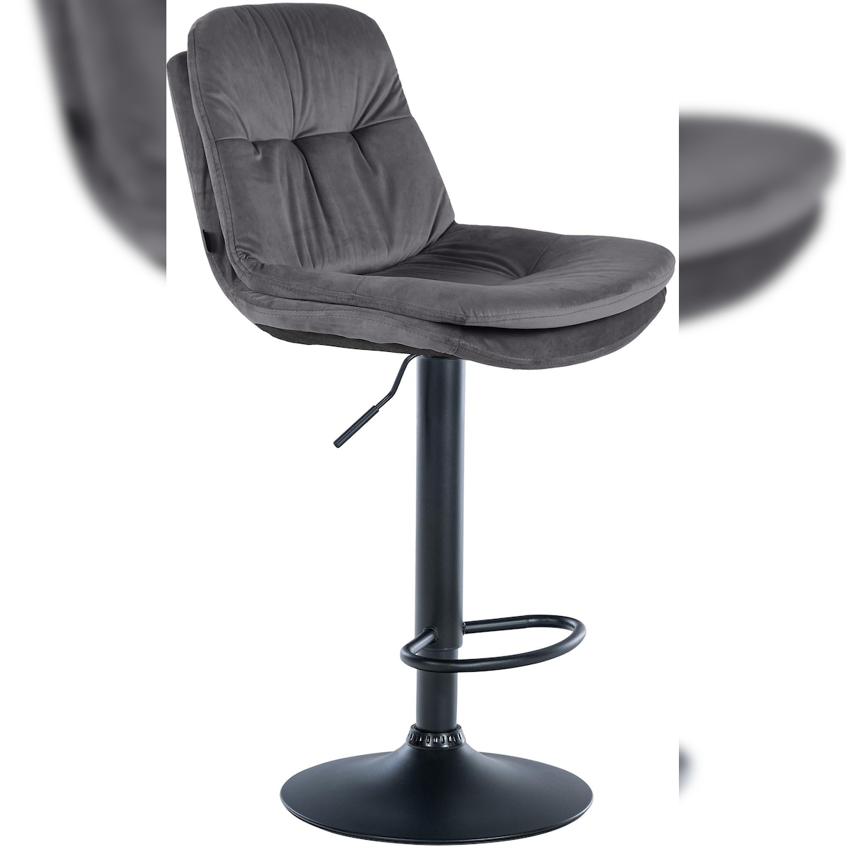 Décoshop26 - Hoher Hocker x1 für Küche und Bar mit weichem dunkelgrauem Samtsitz und schwarzem Metallgestell 10_0005693 Image