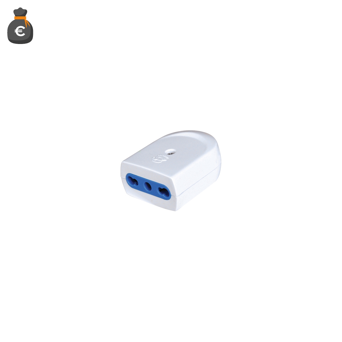 Alcapower Doppelstecker 10/16A mit axialem Kabelauslass, 250V AC, max. 1500W, weiß, kompaktes und robustes Design. Image