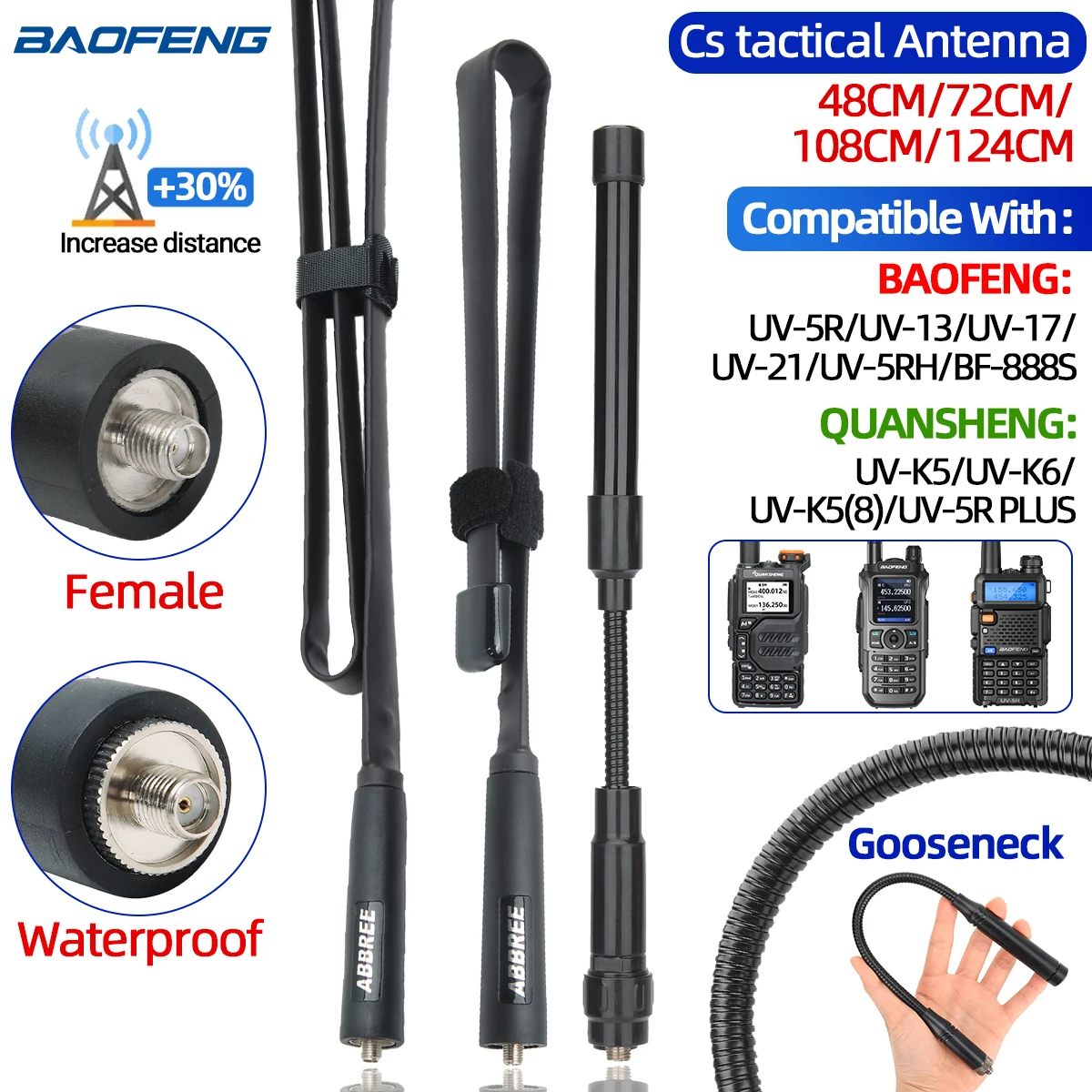 Abbree cs taktische Antenne sma-weiblich Dualband UKW UHF 144/430MHz faltbar für Walkie Talkie Baofeng UV-21 UV-5R Quan sheng K5 Image