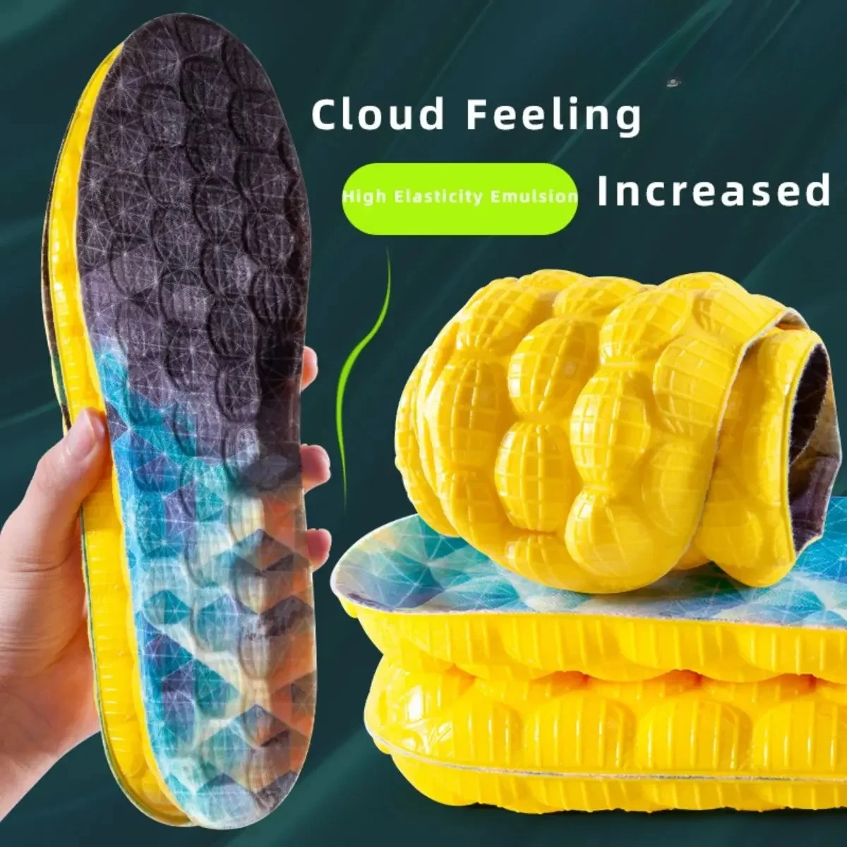 1 Paar 4D Cloud-Technologie Hochelastische Sport-Deodorant-Einlegesohlen für Schuhe Gelbe PU-Sohle Atmungsaktiv für Füße Herren Lauf-Einlegesohle