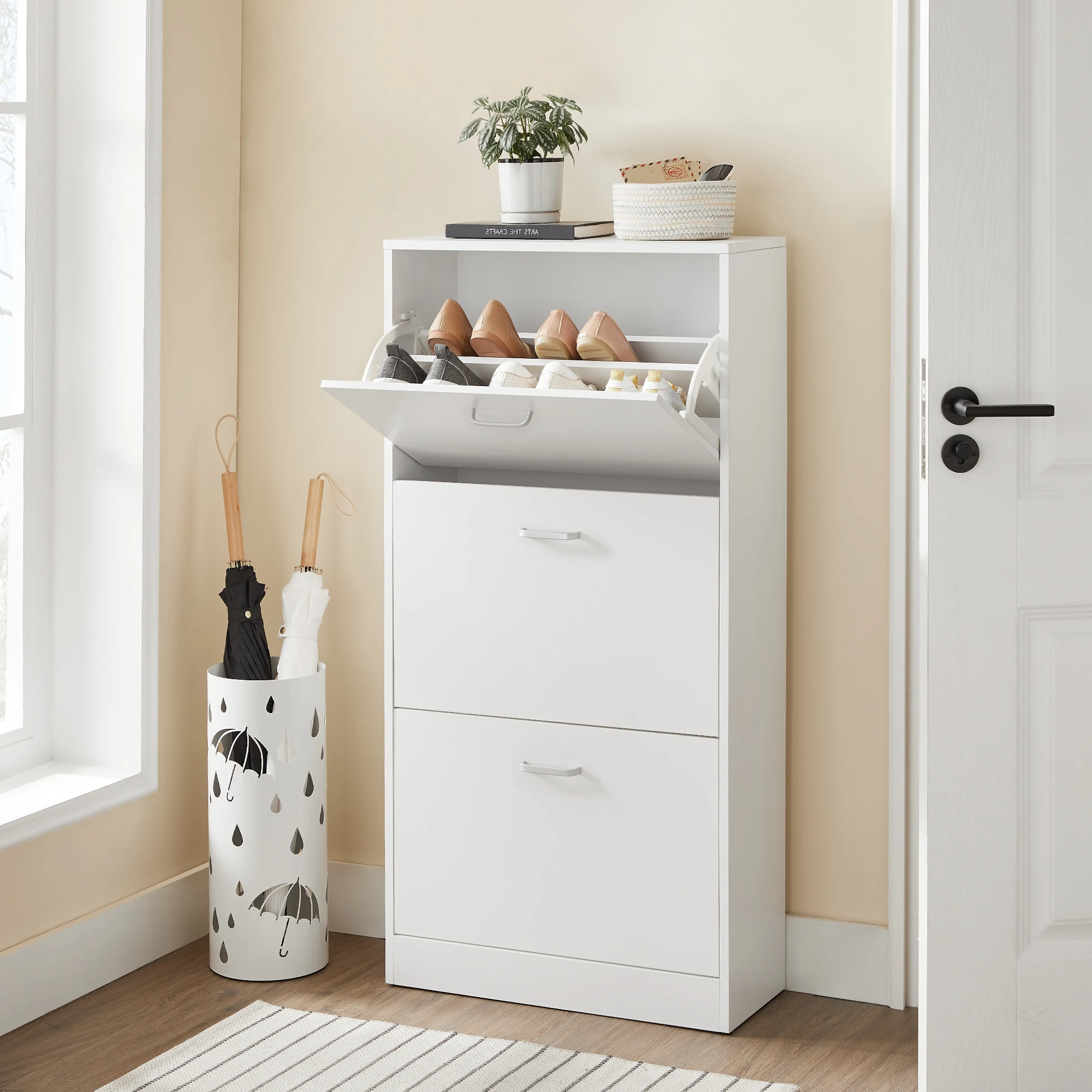 VASAGLE Schuhschrank mit 3 Klappen, Schuhregal, Schuhkipper, Schuhkommode mit 3 Fächern, verstellbar, für Flur, Wohnzimmer