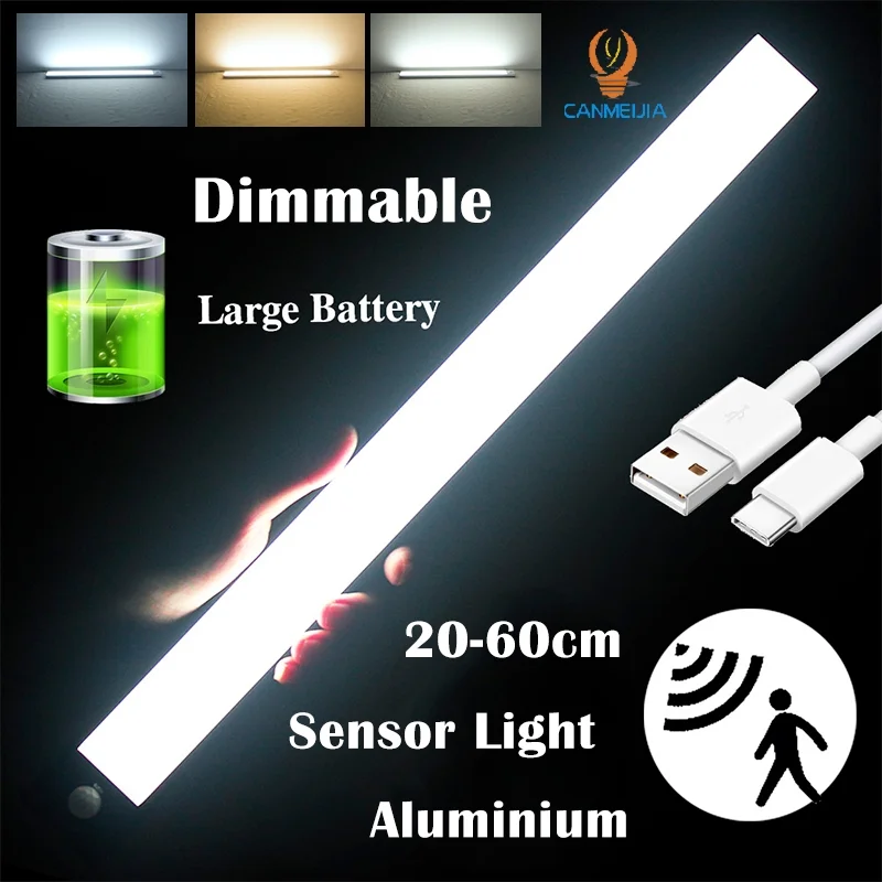 Bewegungsmelder-Licht, dimmbar, wiederaufladbar über USB, 3 Farben, Nachtlicht, Schrankleuchte, Nachttischlampen, Batterielampe, LED-Lichtleuchte Image
