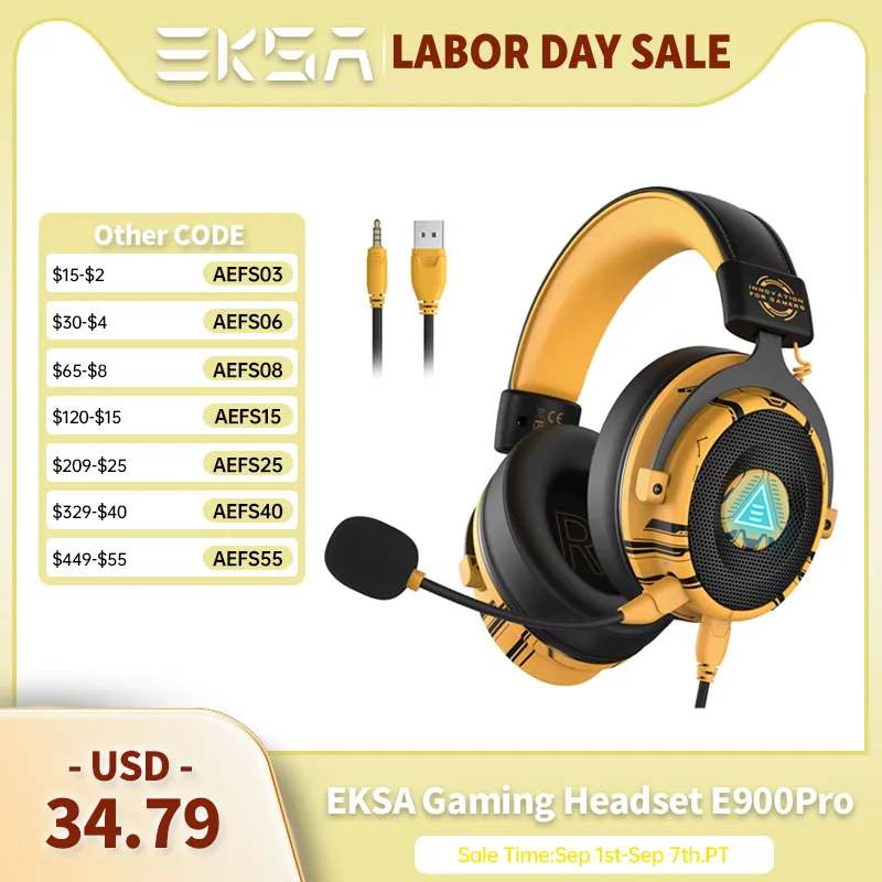 EKSA E900 Pro Gaming-Kopfhörer 7.1 Surround Kabelgebundenes Headset 50mm Treiber Abnehmbares Mikrofon USB 3.5mm LED-Beleuchtung PC PS4 PS5 Xbox