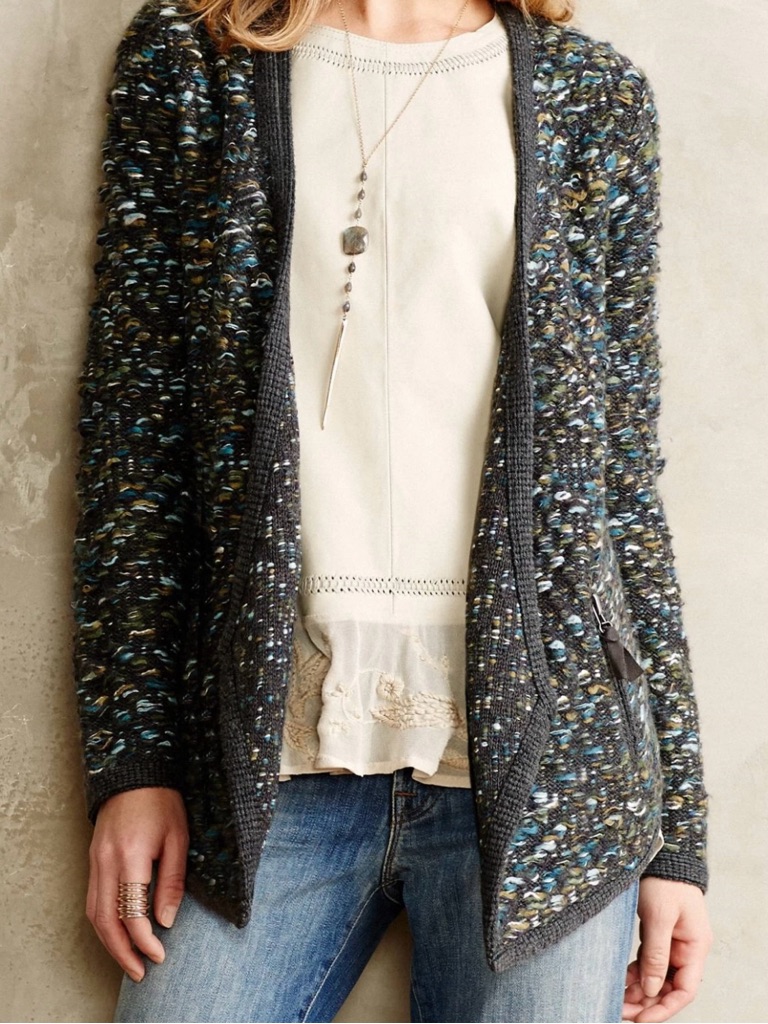 Anthropologie Sweaters | Anthropologie Moth Keavy Jacquard Open Cardigan Chunky Knit Cocoon Size M *Read | Color: Blue/Gray | Size: M