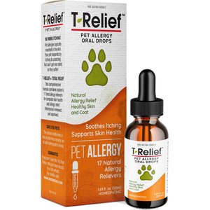 MediNatura T-Relief Natural Itchy Skin Relief, Homeopathic Allergy Support for Skin, Coat, Hives & Sneezing Allergy Liquid Formula Supplement Oral Drops for Dogs, Cats & Horses, 50-mL