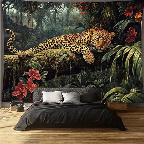 Wandteppich mit schwarzem Panther, Wandbehang mit blauem Jaguarauge für Schlafzimmer und Wohnzimmer – Wildtier-Dekoration Image
