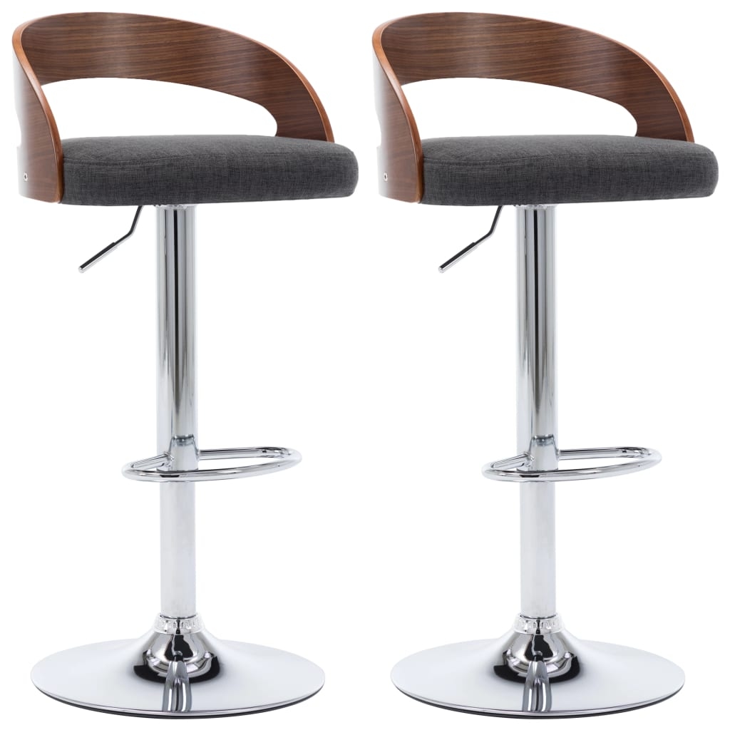 Décoshop26 - Set aus 2 Barhockern/Hochstühlen im Retro-Design bezogen mit dunkelgrauem Stoff aus gebogenem Holz und Metall DEC029715 Image
