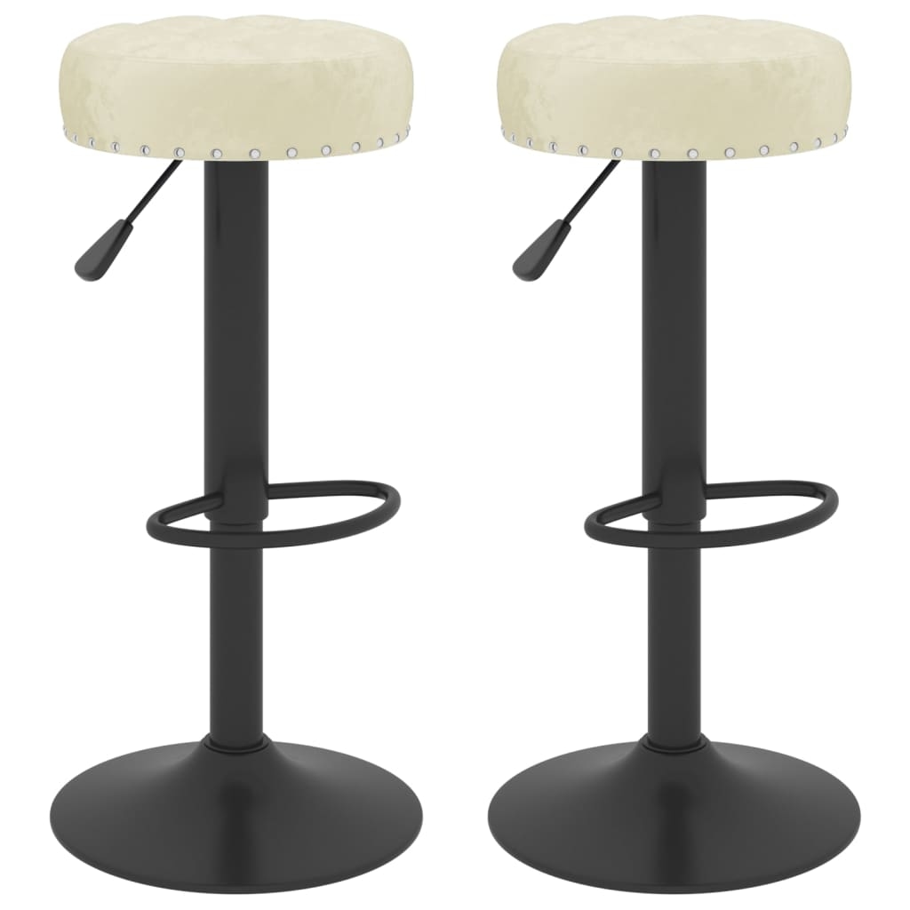 Décoshop26 - Set aus 2 Barhockern/Hochstühlen mit integrierter Fußstütze in cremefarbenem Samt DEC029668 Image