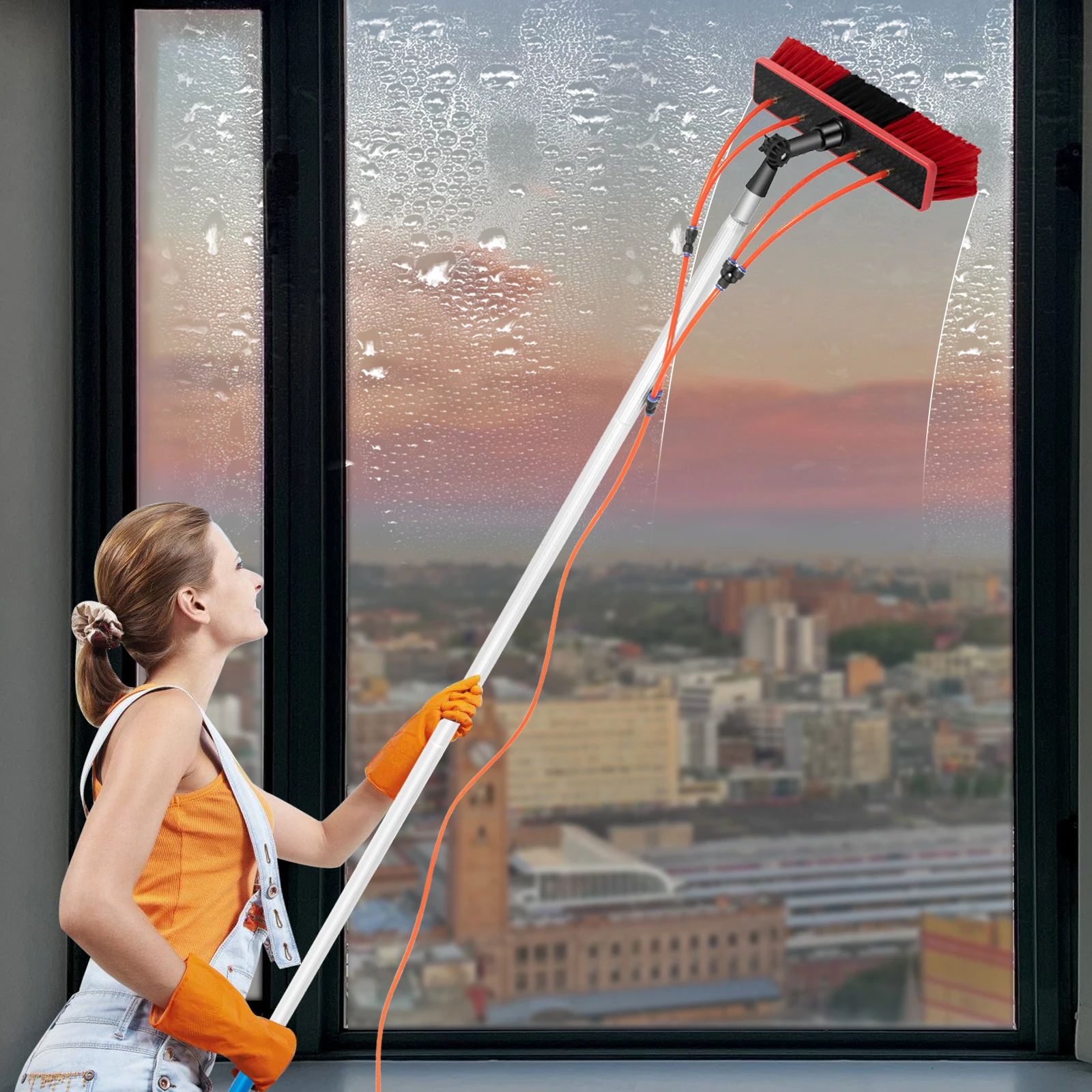 7,4 m Langes Ausziehbares Wasserstangen-Set Wasserstangenbürste 3-in-1 Fensterreinigung für Außenbereich Hochfensterreinigung Image