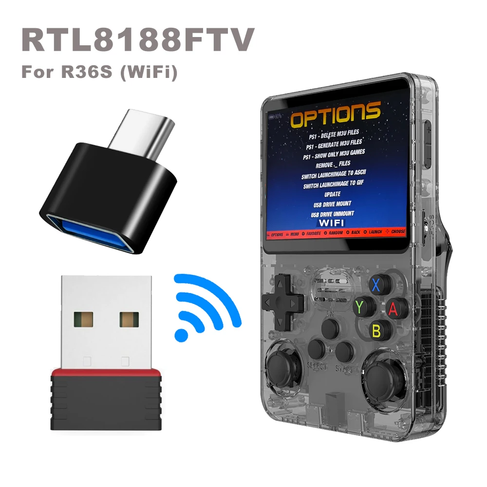 BOYHOM R36S WiFi Upgrade-Kit RTL8188FTV USB-Dongle & Typ-C OTG-Adapter für R36H R36S Ultra R36 Plus Retro-Konsole 2026 Image