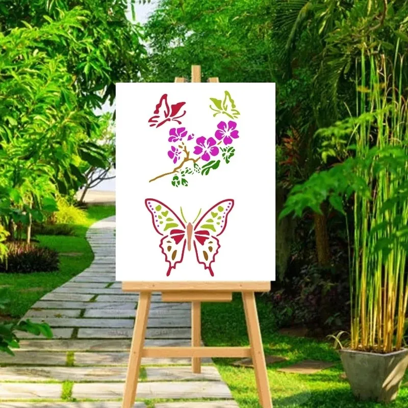 Gartenzaun Große Blumenschablonen DIY Dekoration Bemalte Aufkleber Vorlage DIY Blumen- und Schmetterlings-Sprühmalvorlage 6 Stück Image