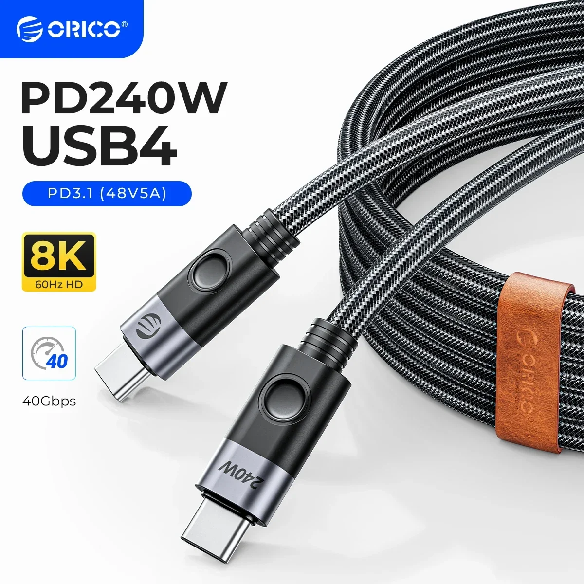 ORICO 240W Kabel USB4 Typ C Schnellladekabel 40Gbps Datenübertragung 8K@60Hz für Xiaomi Huawei Switch Galaxy iPhone15 MacBook Image
