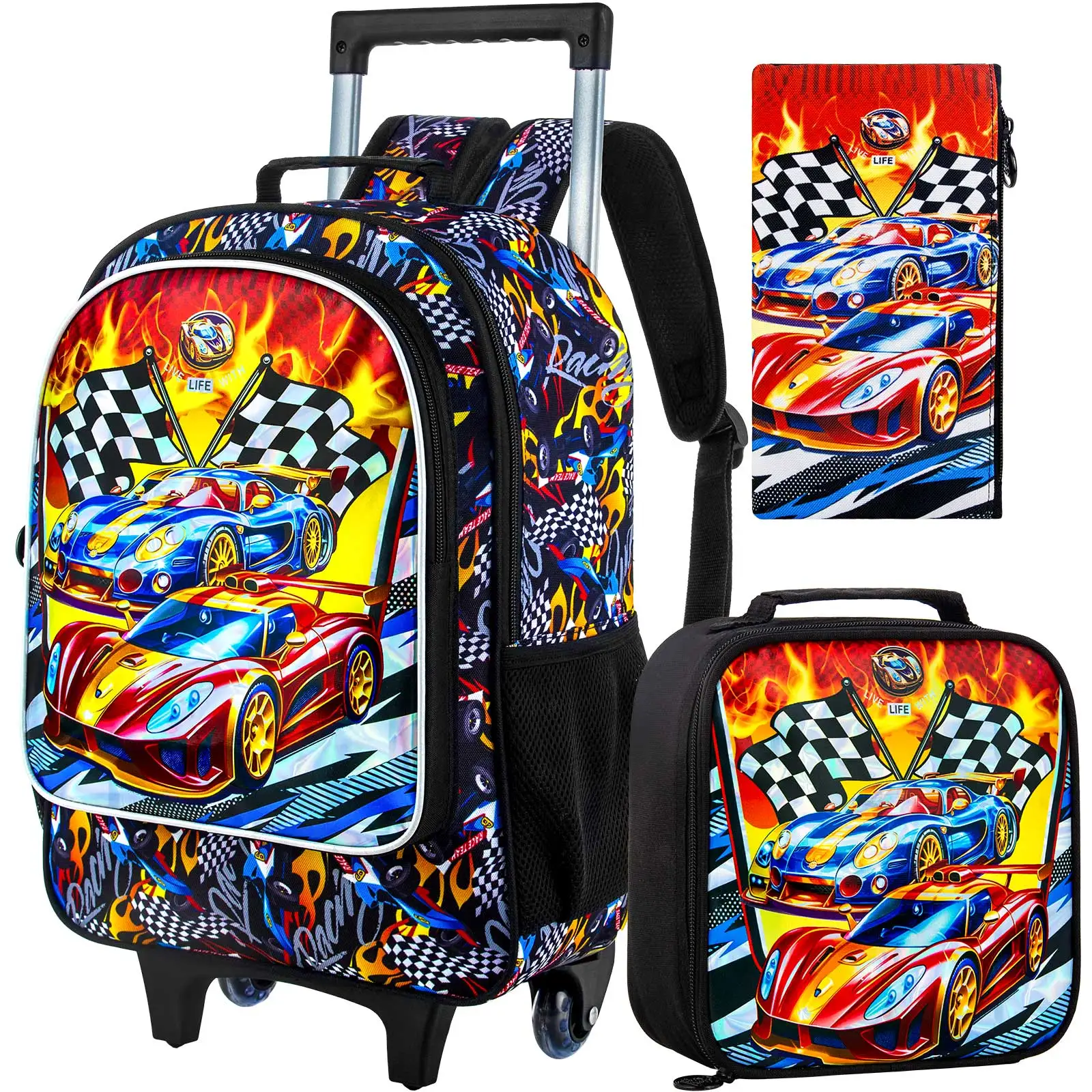 Sac à dos roulant pour garçons, sac à livres d'école à roulettes pour enfants avec sac à déjeuner, sac d'école à roulettes pour enfants