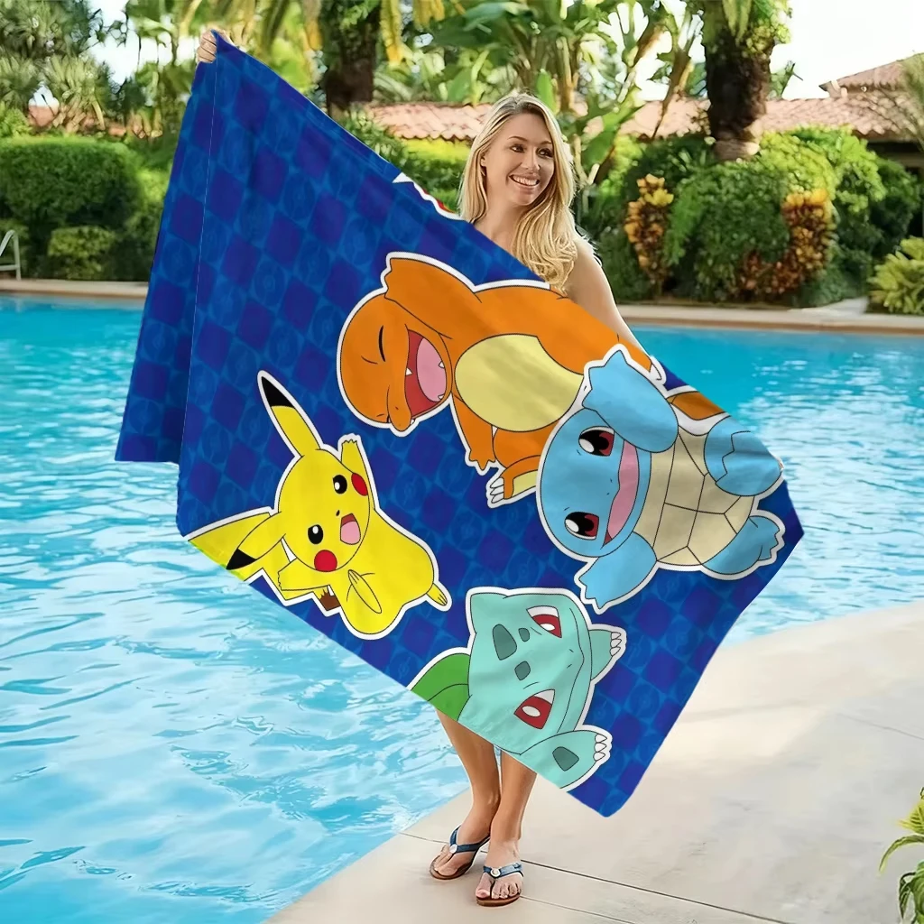 Trendiges Strandtuch mit Pokemon-Aufdruck, weiche Mikrofaser, leicht, schnell trocknend, übergroß für Reisen, Camping, Pikachu & Dekor-Handtuch für Kinder Image