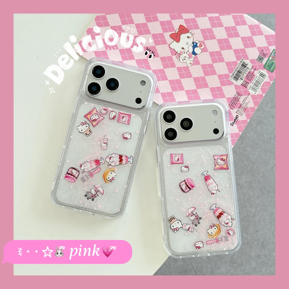 Niedliche Cartoon Sanrio Hello Kitty Bling Glitzer Flüssiger Treibsand Handyhülle für iPhone 17 16 15 14 13 Pro Max Transparente Hartschale Image