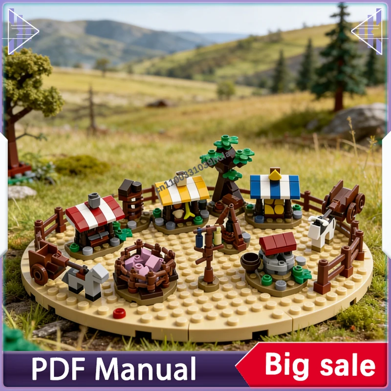 Mittelalterliche Markt-Erweiterung MOC Bausteine, Historische Basar-Erweiterung für Mittelalter-Szenen-Baugruppen Image