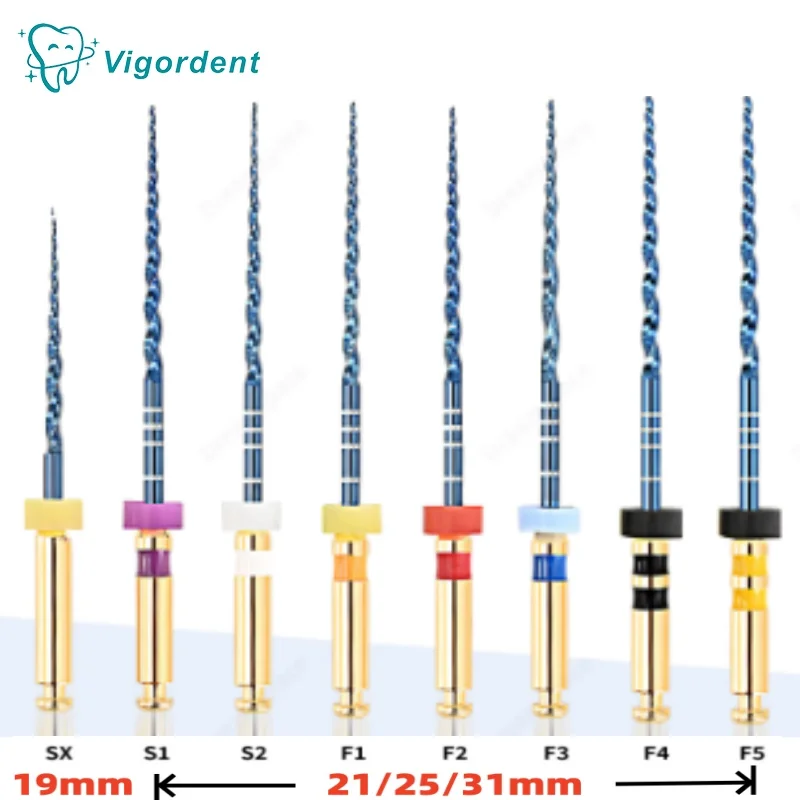 1 Box Vigordent Dental SX-F3 Blaue Feilen 21/25/31mm NiTi Rotierende Super-Wärmeaktivierungs-Endodontiefeilen für den Motorbetrieb Wurzelkanalfeilen Image