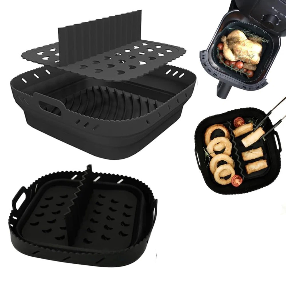 Spülmaschinenfeste quadratische Silikon-Luftfritteuse-Einlage, wiederverwendbar, hitzebeständig, eazy Clean Air Fryer-Silikoneinlagen mit Trennwand Image