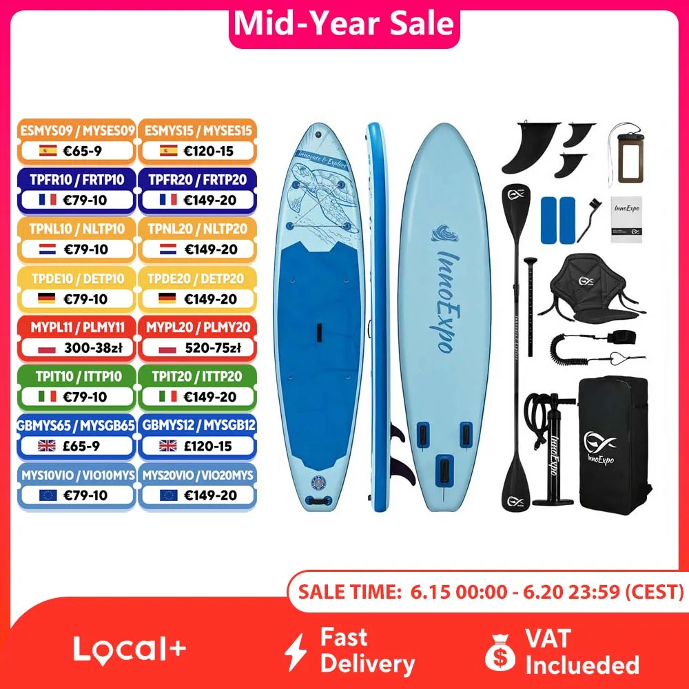 InnoExpo Aufblasbares Stand-Up-Paddleboard mit Zubehör, aufblasbares Paddelboard, Surf-SUP-Board, rutschfestes Wassersport-Paddleboard Image