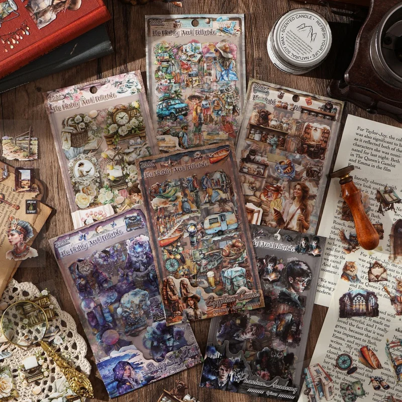6 Blatt Vintage-Etiketten-Aufkleber, Europäisches Retro-Markierungsmuster, DIY-Dekor-Aufkleber für Tagebuch und Verpackung Image