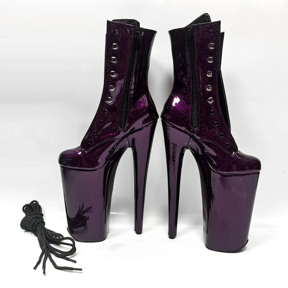 Exotische Stripper-Stiefel mit 26cm Absatz, 10 Zoll hohe, kurze Stiefel mit Strassbesatz, Plateau-Schuhe für Pole Dance, Gladiator-Stil für Club- und Bühnenshows