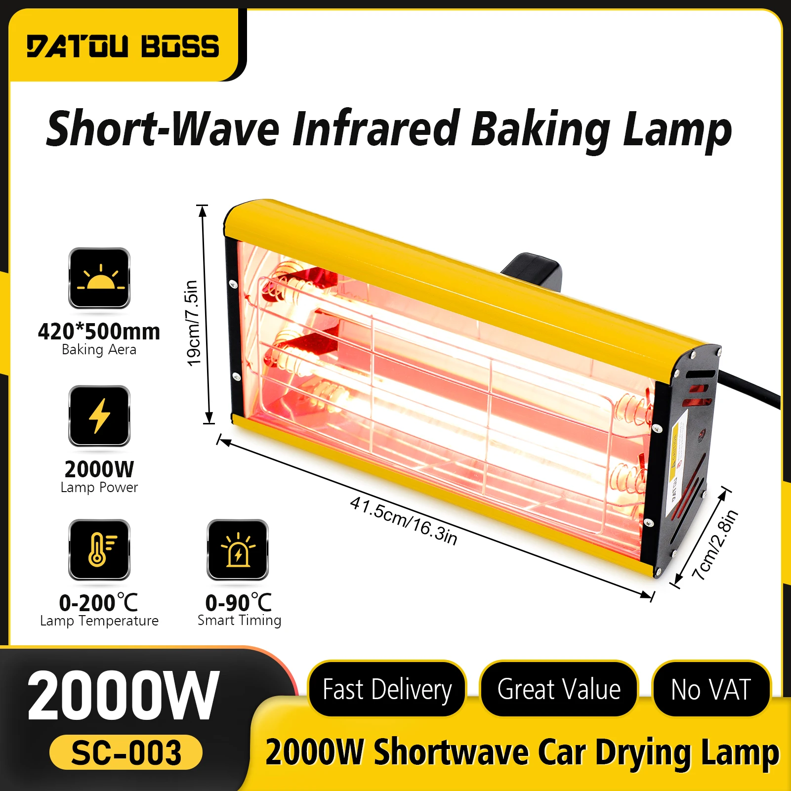 DATOUBOSS 2000W Tragbare SC-003 Infrarot-Härtungslampe Kurzwellen-Lacktrockner Karosseriereparaturwerkzeug für Schnelltrocknung Image