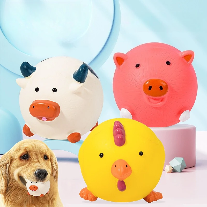 Latex-Kauspielzeug für Haustiere, Quietschendes Spielzeug in Form von Schwein, Huhn oder Ochsenkopf, Langlebiges und Sicheres Zahnreinigungsspielzeug für Hunde, Interaktives Haustierzubehör Image