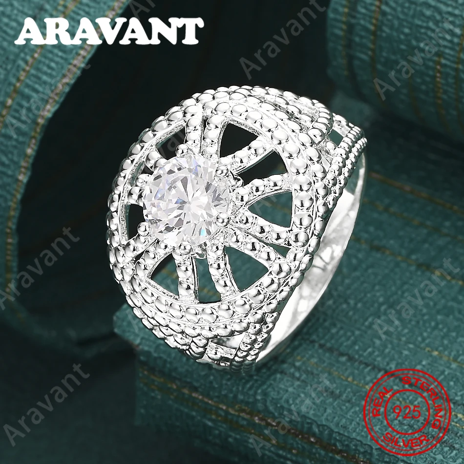 Durchbrochener, gewebter, runder Zirkonia-Ring aus 925er-Sterlingsilber – einfacher und eleganter Alltagsschmuck für Frauen Image