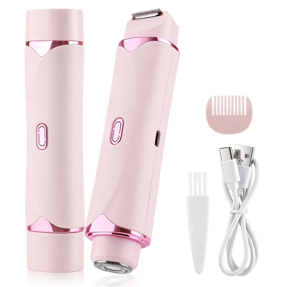 2-in-1 Elektrischer Damen-Rasierer mit Doppelkopf, Schmerzfreier Bikini-Trimmer für Nass-/Trockengebrauch, Abnehmbarer Kopf für Damen-Haarentfernung Image
