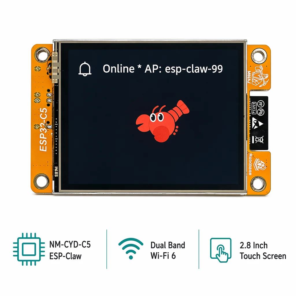 NM-CYD-C5 Palm AI Agent Board mit ESP-Claw für IoT-Geräte - 2,8-Zoll-Bildschirm, Dual-Band-WLAN, ESP32-C5, unterstützt GPT, Claude, DeepSeek Image
