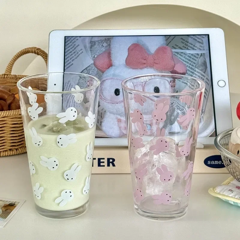 450ML Kawaii Miffy Niedliche Großvolumige Bedruckte Glasbecher für Milch, Kaffee, Likör, Saft - Geschenk-Spielzeug für Mädchen Image