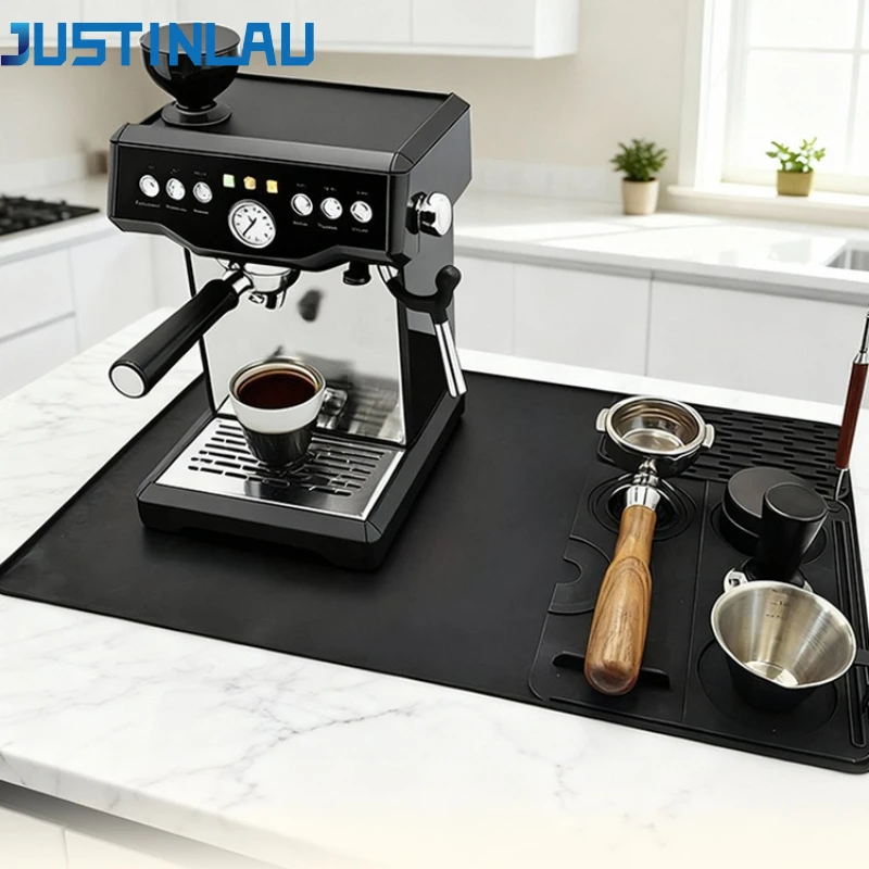 JUSTINLAU 3-in-1 Kaffeematte mit Tamperunterlage Silikon-Kaffeemaschinenmatte Langlebige Rutschfeste Abnehmbare Kaffeebar-Matte Image