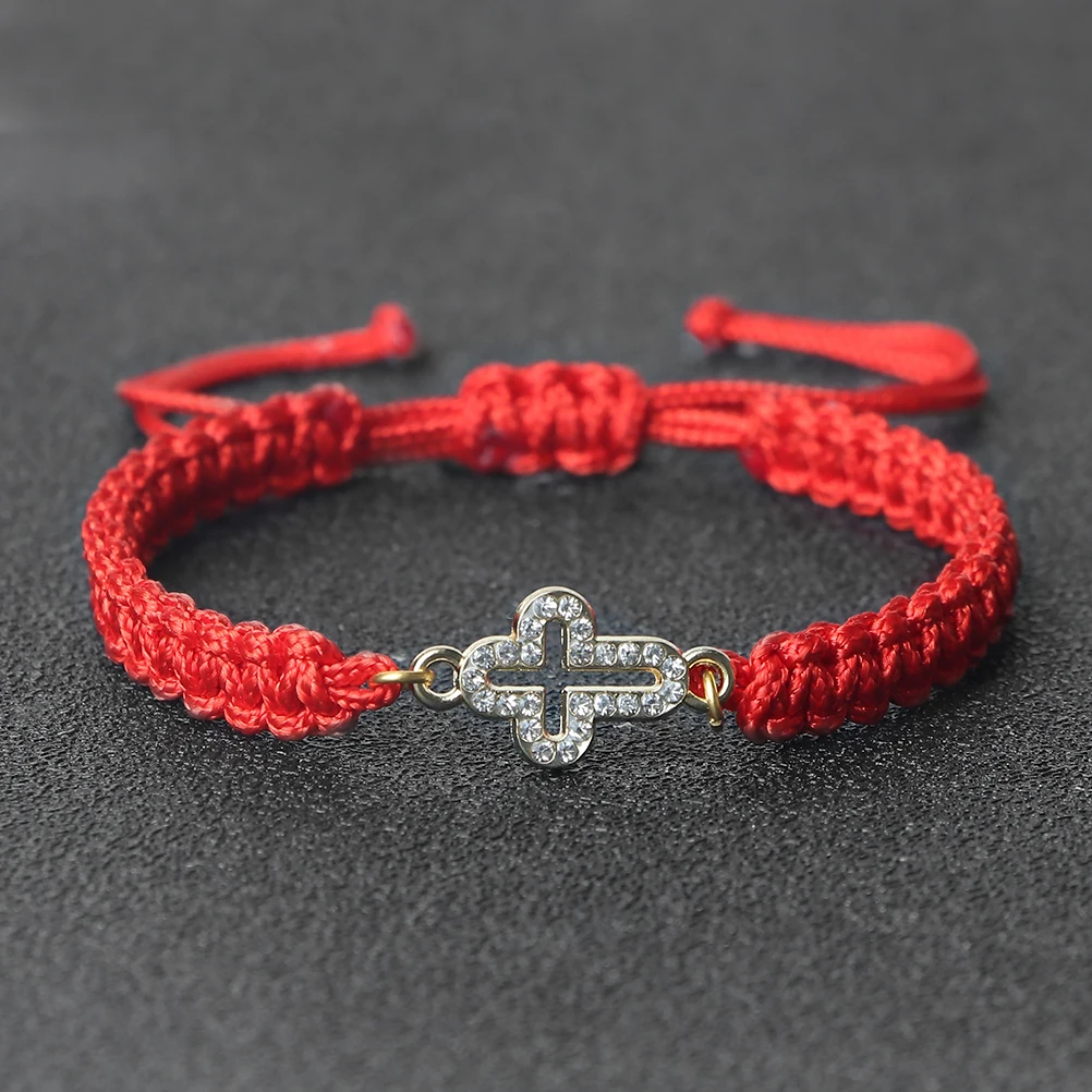 Gebets-Jesus-Kreuz-Seilarmband, geflochten, schwarz-weiß, Glücksarmband, verstellbar, Yoga-Heilungsarmreif, christlicher Schmuck, Geschenk Image