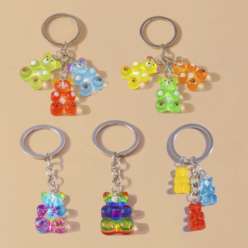 Bunte Harz 3d Bär Schlüssel bund Tier Schlüssel ringe Anhänger für Frauen Mädchen Schlüssel halter Handtasche Anhänger Charms DIY Schmuck Geschenke Image