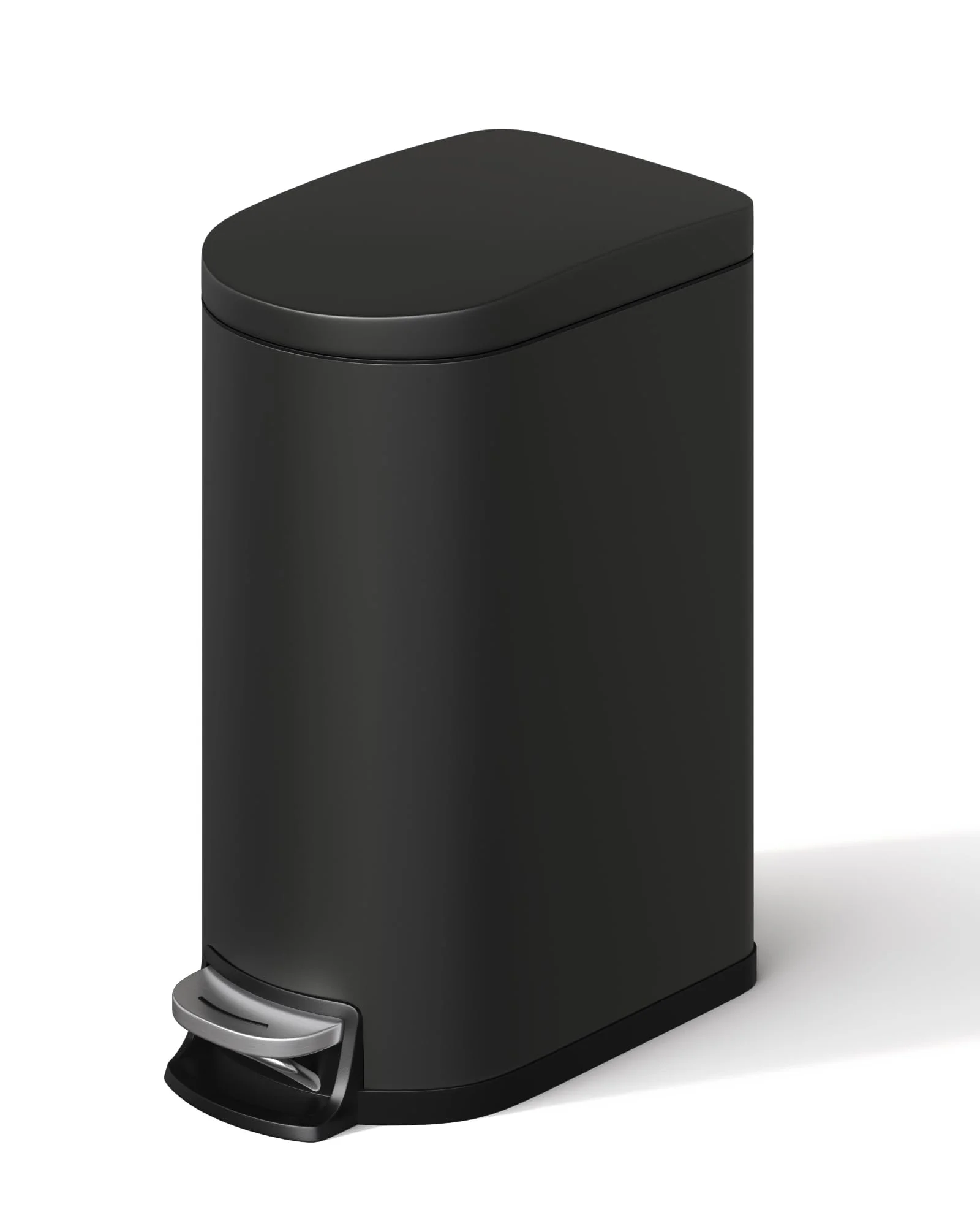 Slimmer Edelstahl-Mülleimer mit Deckel – 10L – Fußpedal, Soft-Close-Deckel, herausnehmbarer Inneneimer, hinterer Griff, wasserdicht – Ideal für Bad, Küche, Schlafzimmer, Büro – Edelstahl