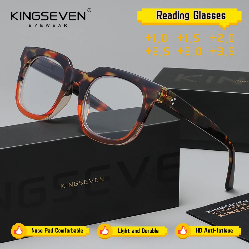 KINGSEVEN Damen-Lesebrille mit großem Rahmen, PC, quadratisch, dicker Rahmen, optional für Herren, Dioptrien +1.0+1.5+2.0+2.5+3.0+3.5 Image