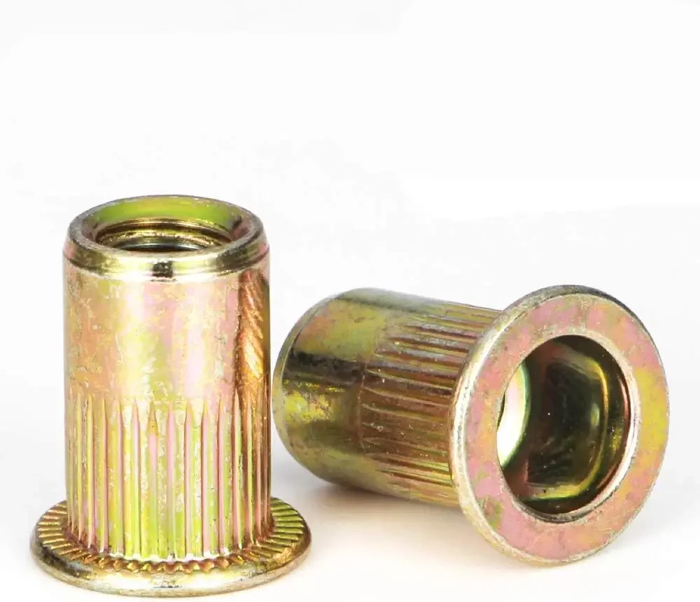Kohlenstoffstahl-Nietmuttern M3 M4 M5 M6 M8 M10 Gewindeeinsatzmuttern Blindnietmuttern für Metallbleche Flachkopf Gerändelter Körper 10-100 Stück Image
