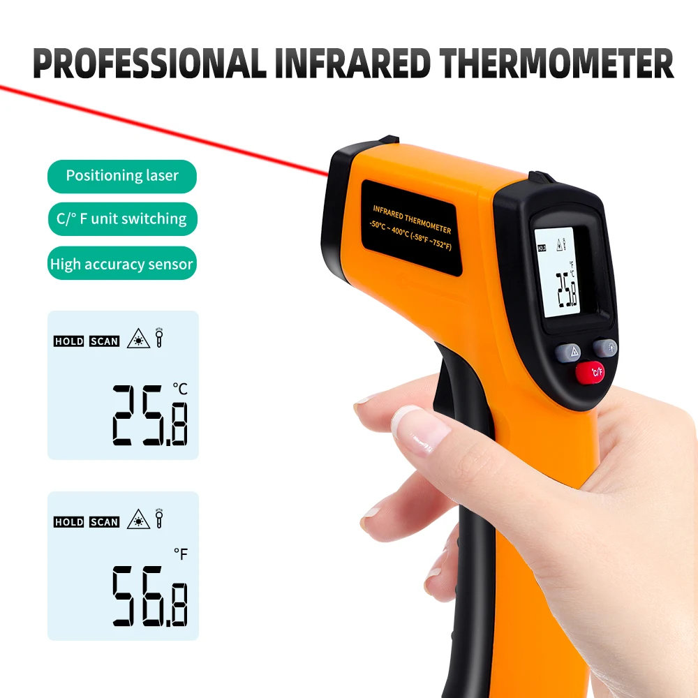 -50~600 ℃ Termometro digitale a infrarossi Display LCD Termometro senza contatto Pirometro Punto laser IR GM320/GM320S/HW600/HW550
