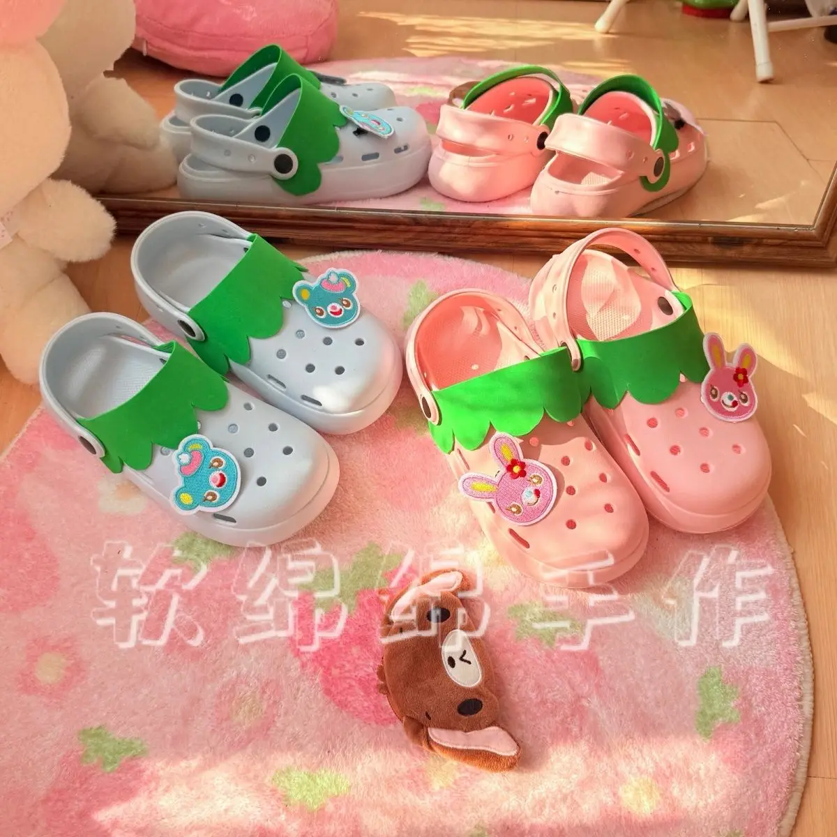 Sommer Neue Süße Mädchen Rosa Blaue Clog-Schuhe Original Handgefertigte Japanische Cartoon Mp Y2k Accessoires Damen Hausschuhe