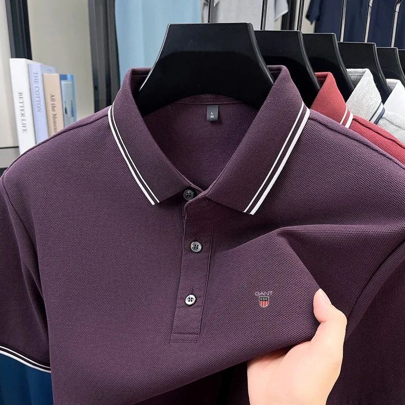 100% reine Baumwolle Sommer Herren Premium Marken-Poloshirt mit exquisiter Stickerei, knitterfrei, atmungsaktiv, für den täglichen Gebrauch, Business Casual Oberteil
