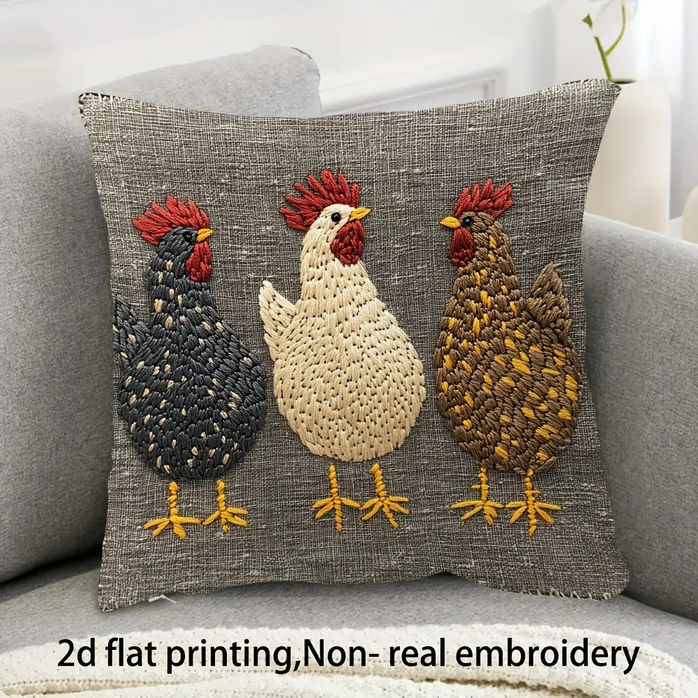 1 Stück Cottagecore Hühner-Dekokissenbezug, 2D-Druck Polyester-Kissenhülle für Sofa, Bett, Auto, Büro, Heimdekoration Image